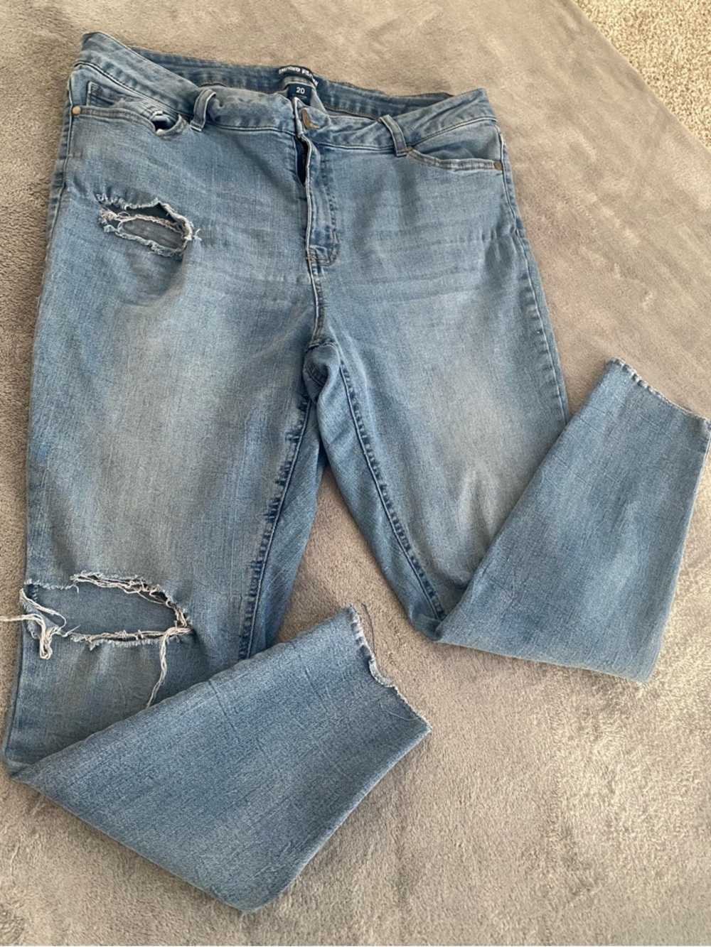 Indigo Fusion Distressed High Rise Jeans Size 20 Light Wash Stretch Denim